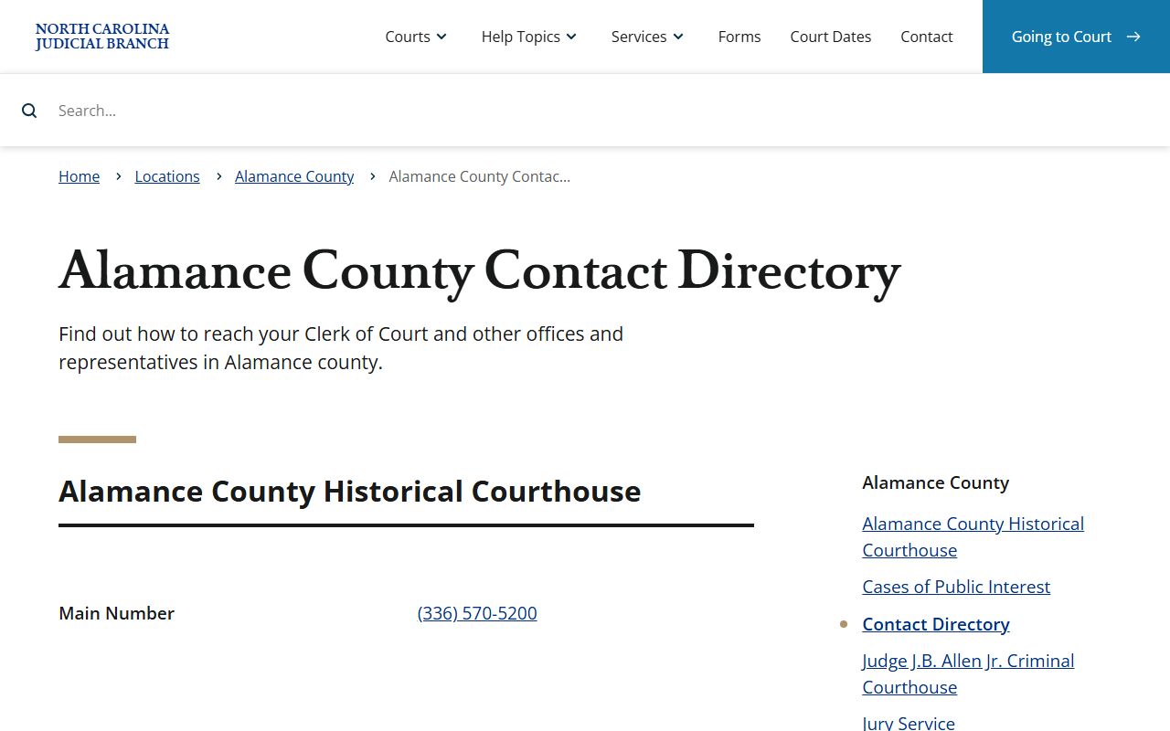 Alamance County contact directory for DUI record requests