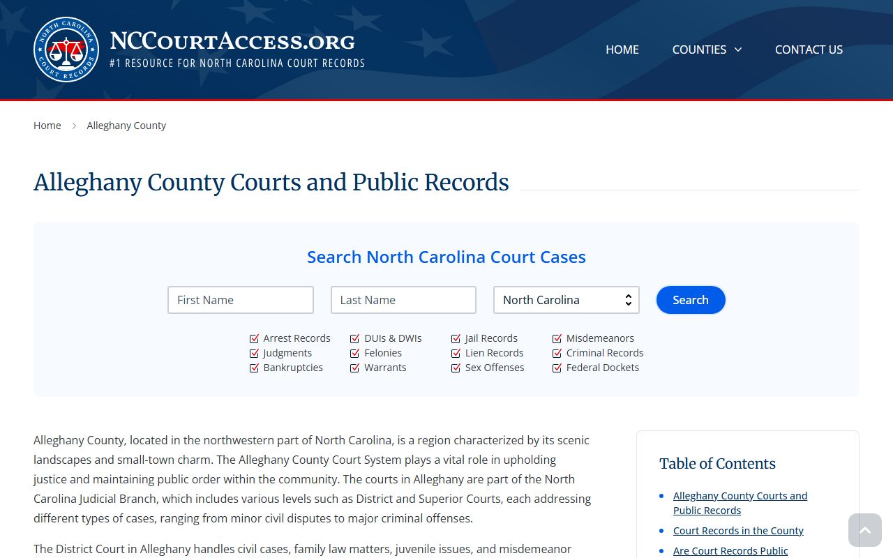 Alleghany County court records access for DUI case searches