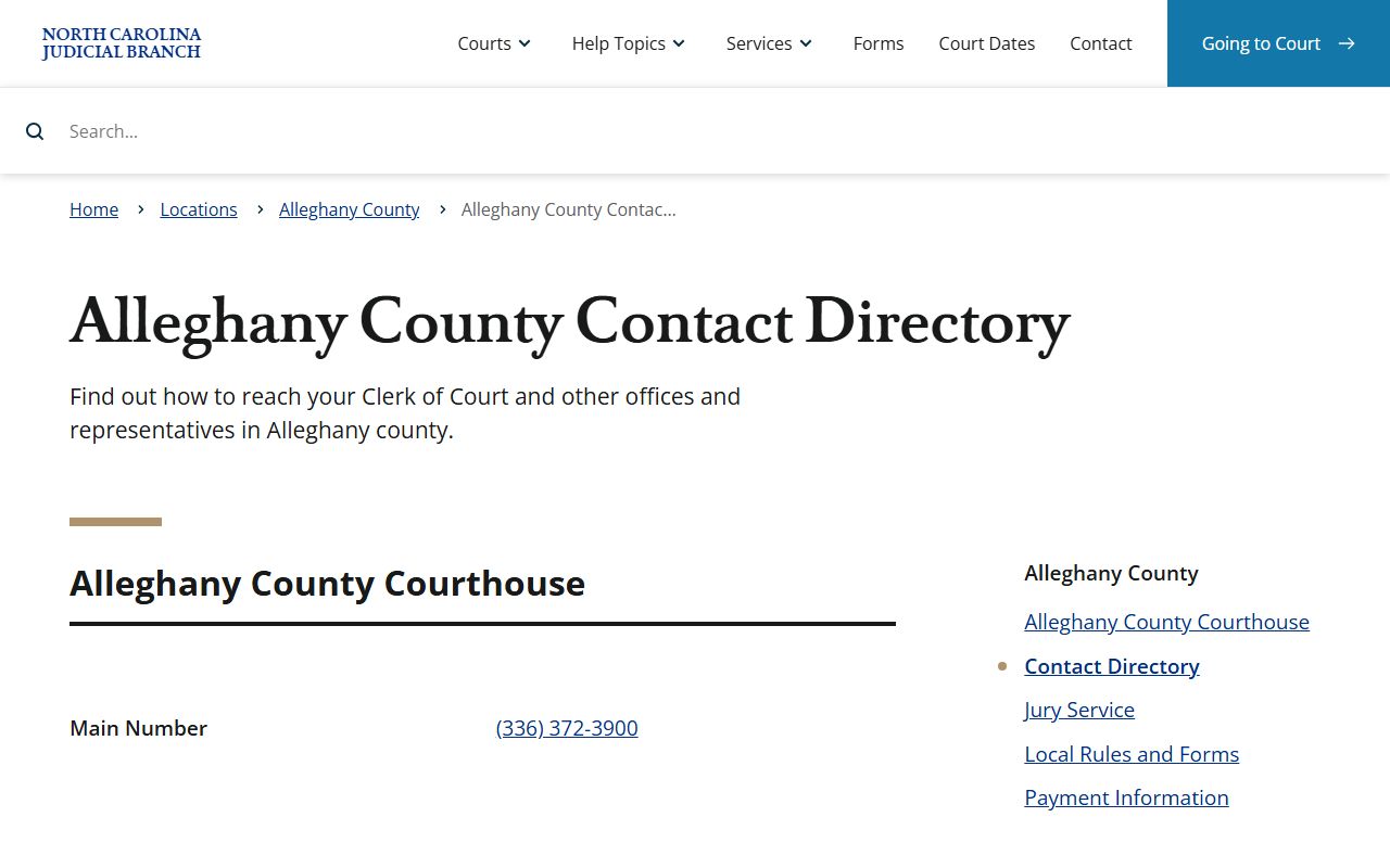Alleghany County official contact directory for DUI records