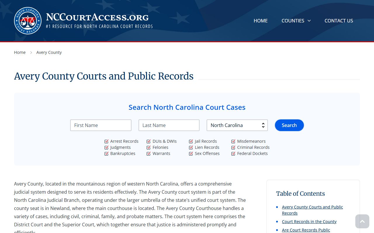 Avery County court records access guide for DWI searches