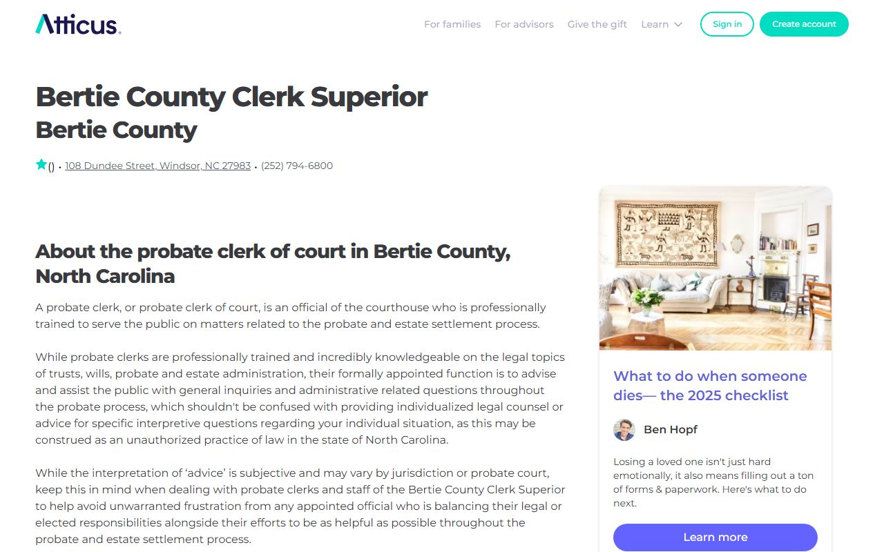 Bertie County court information for record access