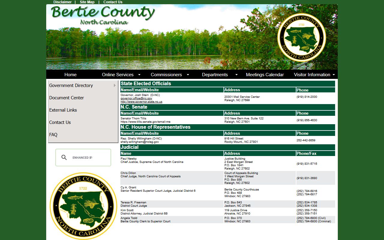 Bertie County state officials directory including judicial contacts
