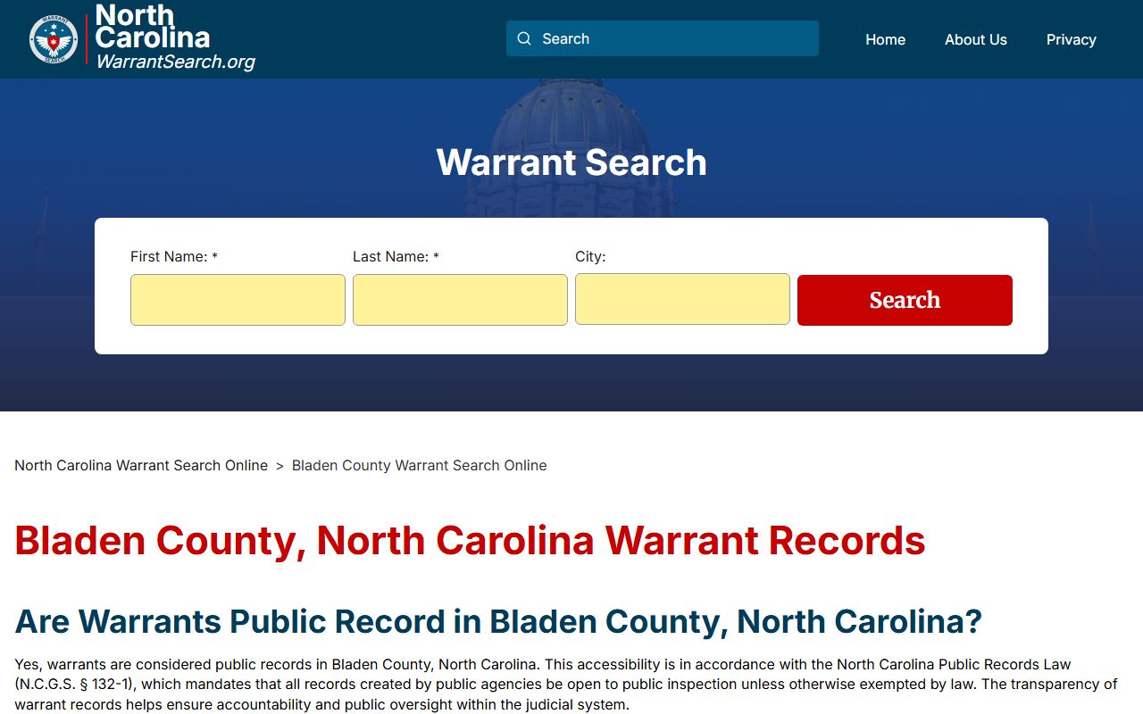 Bladen County warrant search information for DUI records