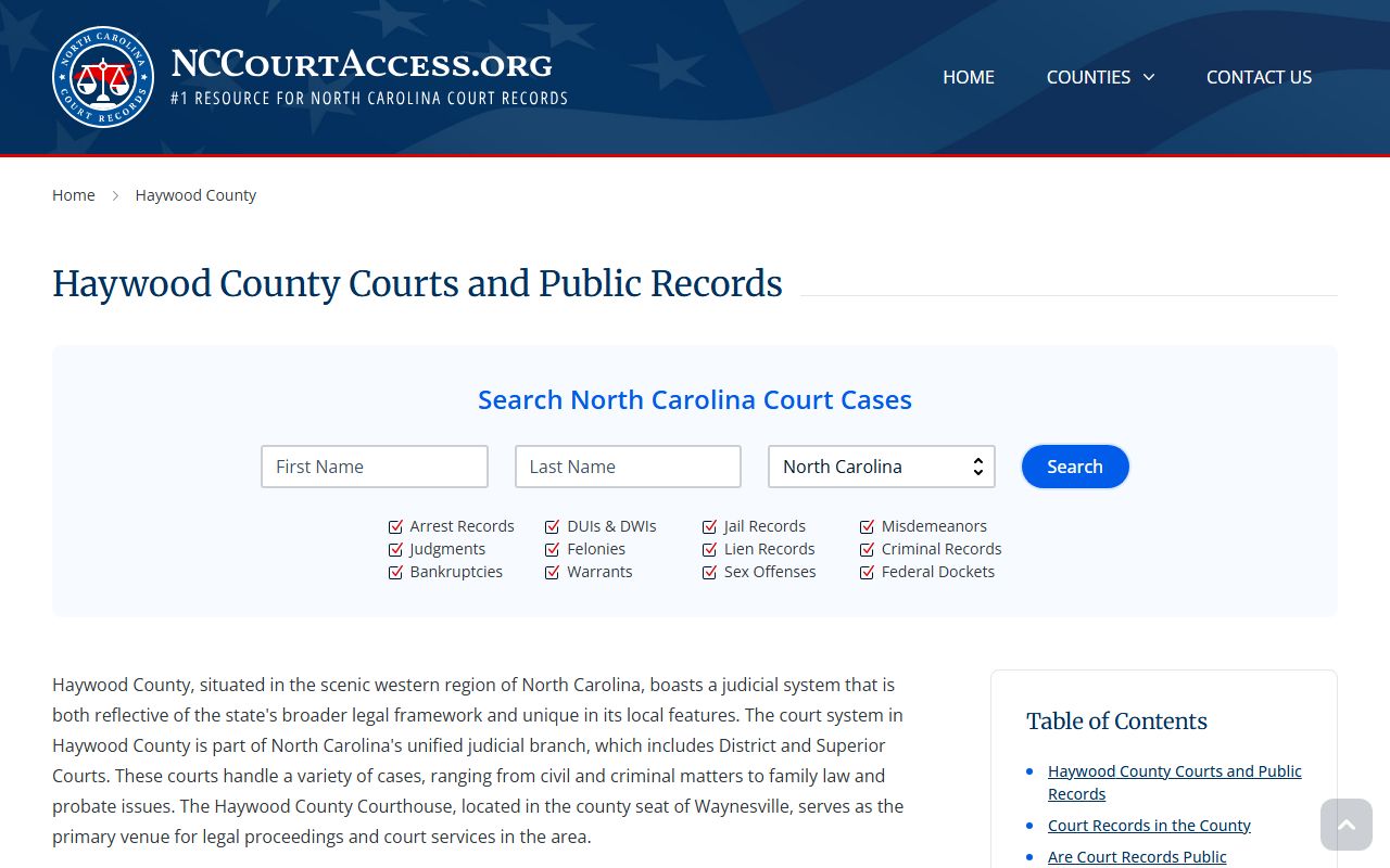 Haywood County DUI records judicial branch page