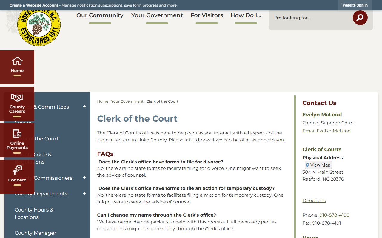 Hoke County DUI records judicial branch page