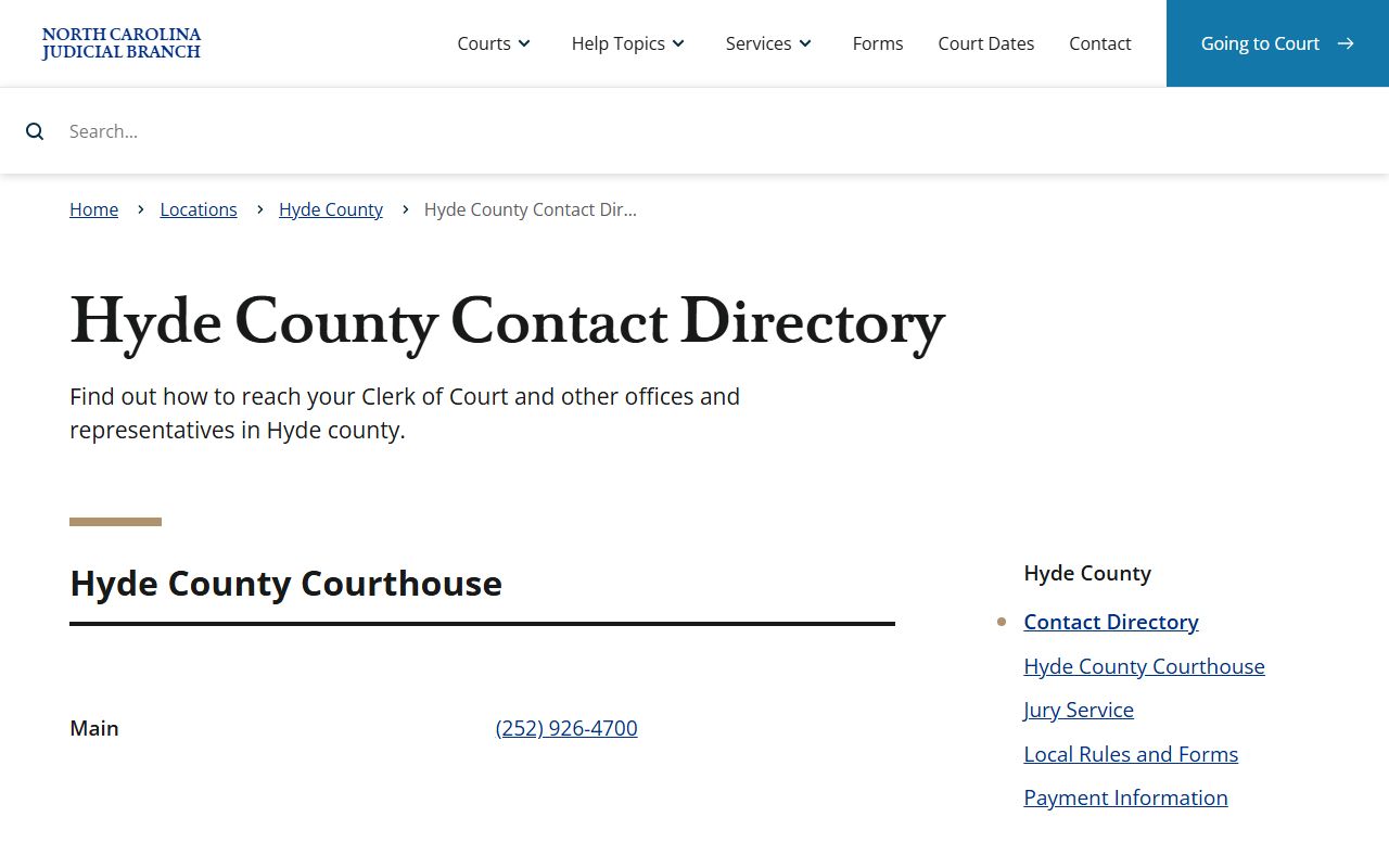 Hyde County DWI records contact directory