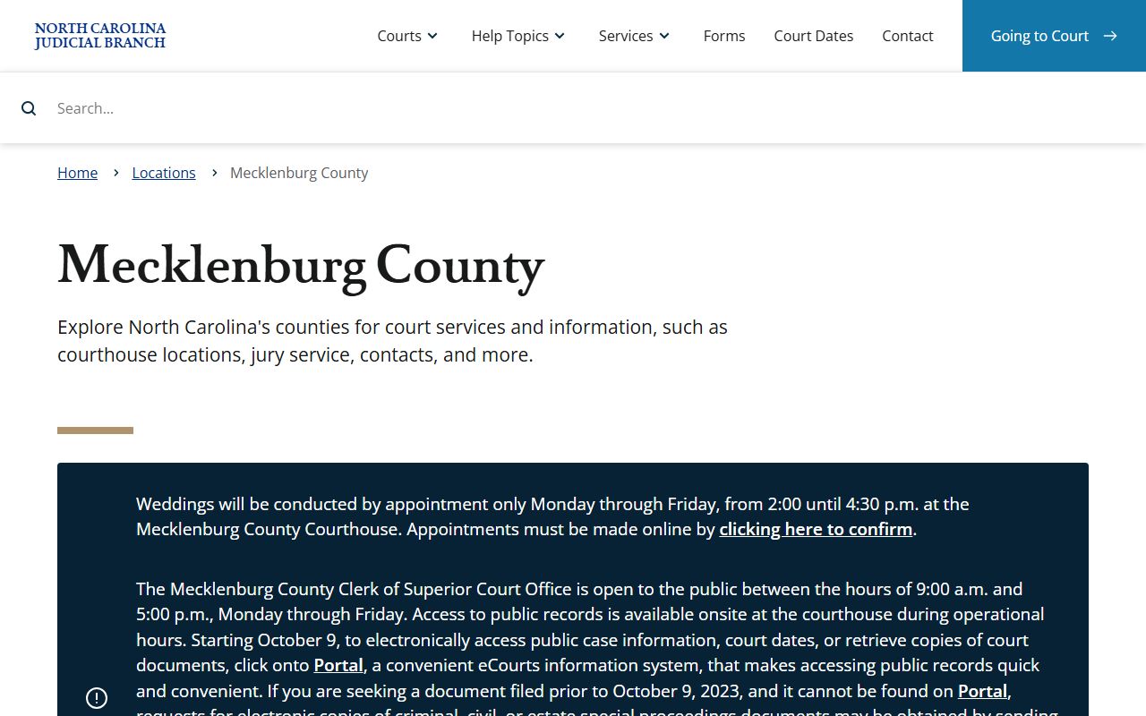 Mecklenburg County court page for DUI record searches in Charlotte