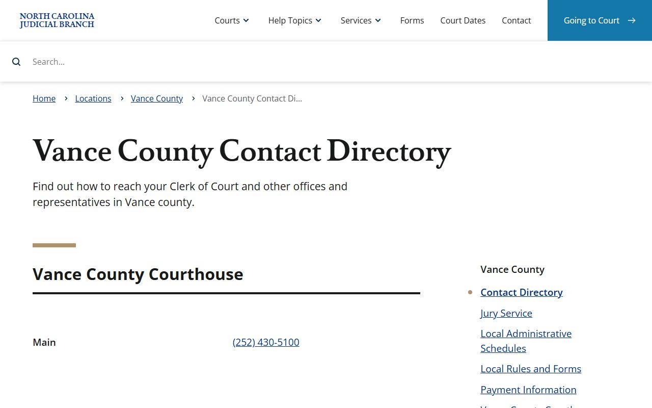 Vance County contact directory for DUI DWI records