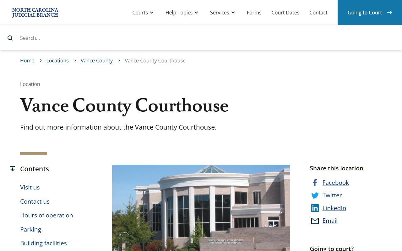 Vance County Courthouse information for DUI record searches