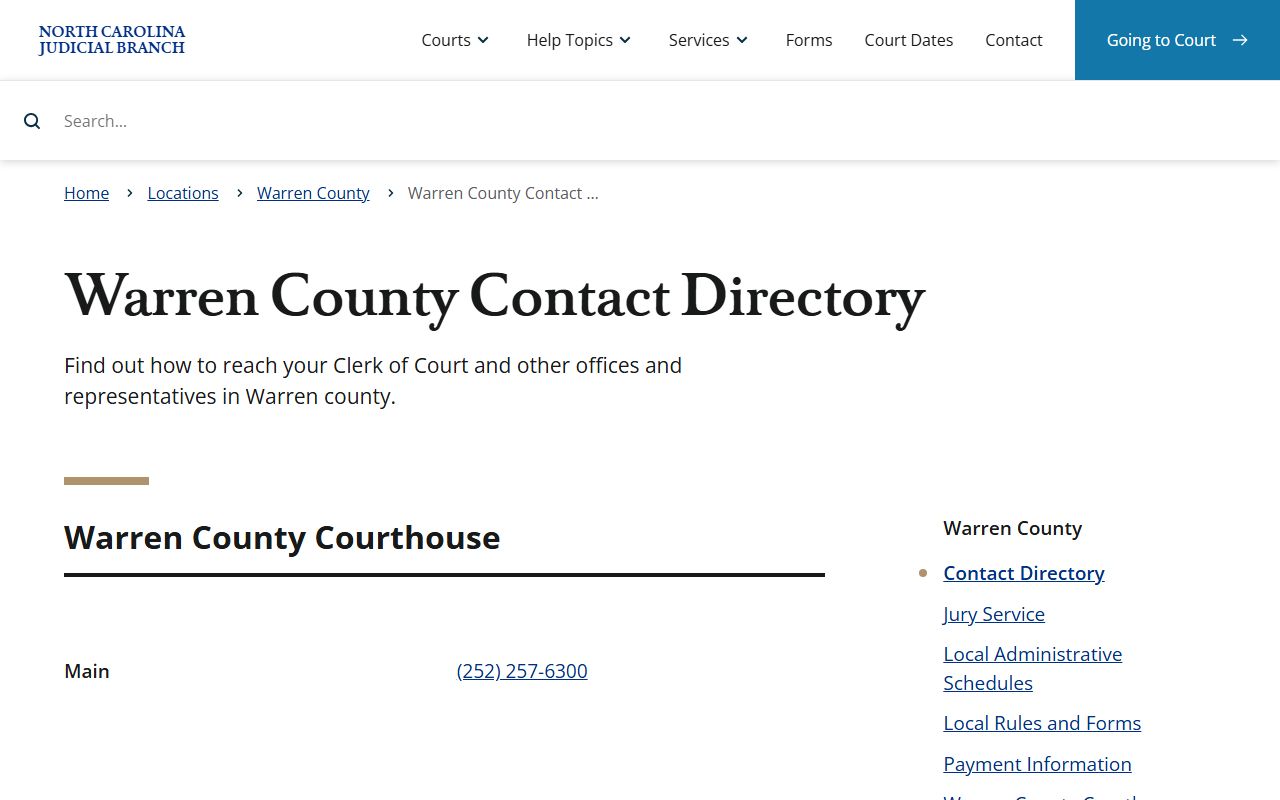Warren County contact directory for DUI record requests