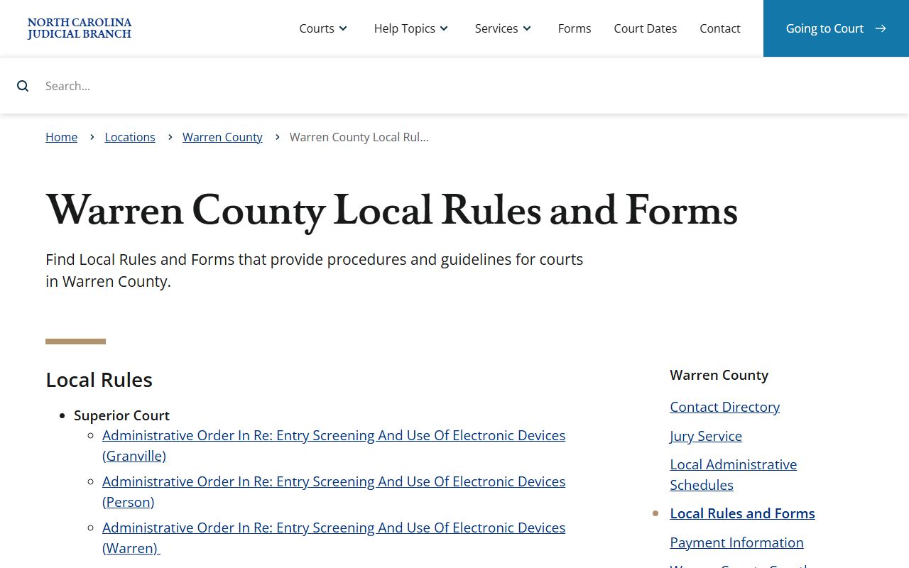 Warren County local rules for DUI DWI court proceedings