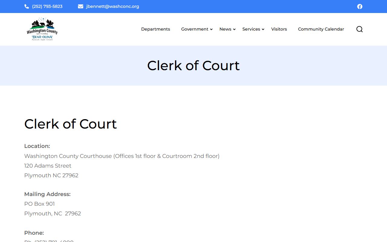 Washington County Clerk of Court for DUI DWI records