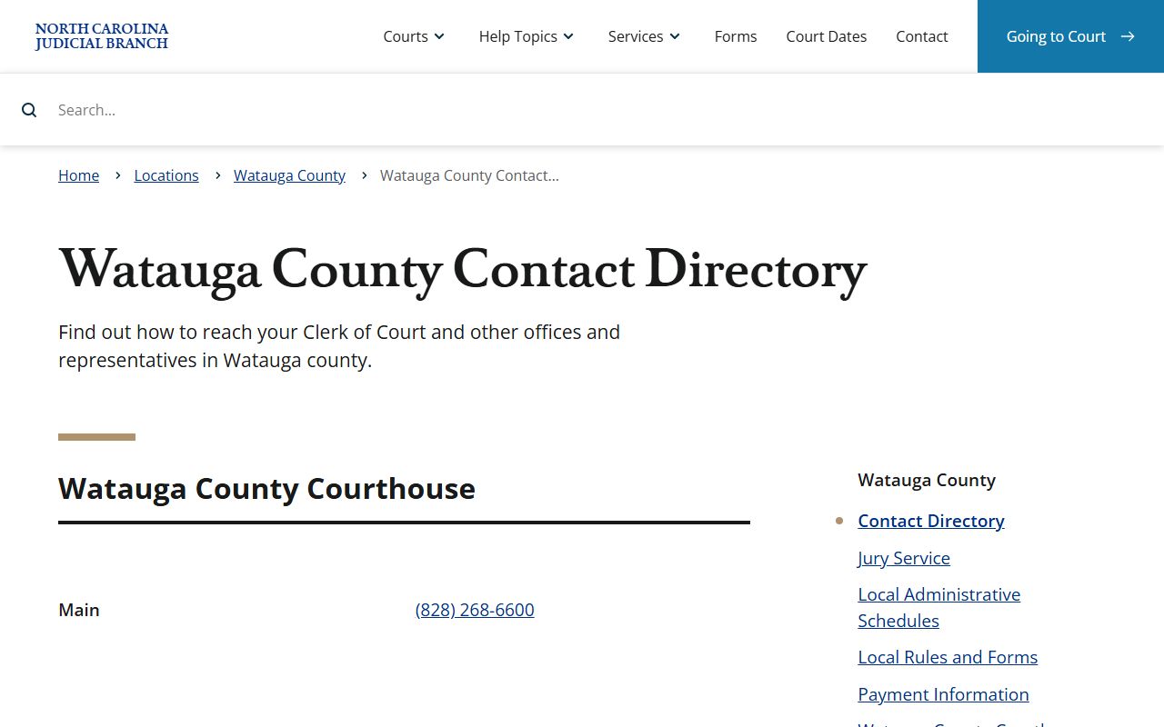 Watauga County contact directory for DUI DWI record requests
