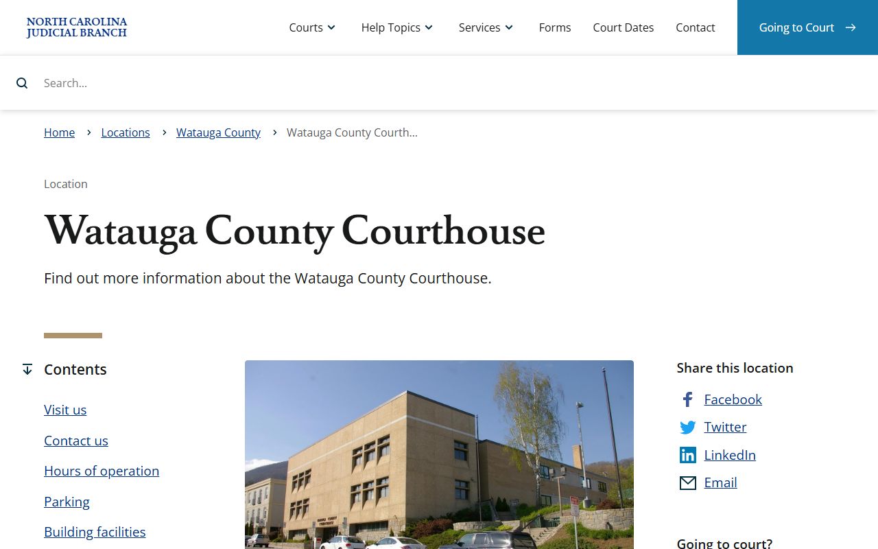 Watauga County Courthouse information for DWI records