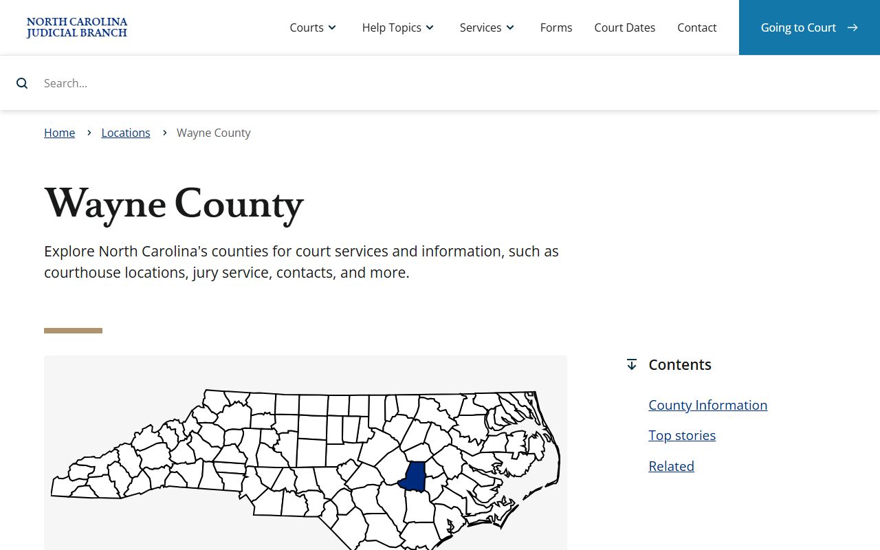 Wayne County NC Judicial Branch page for DUI DWI records