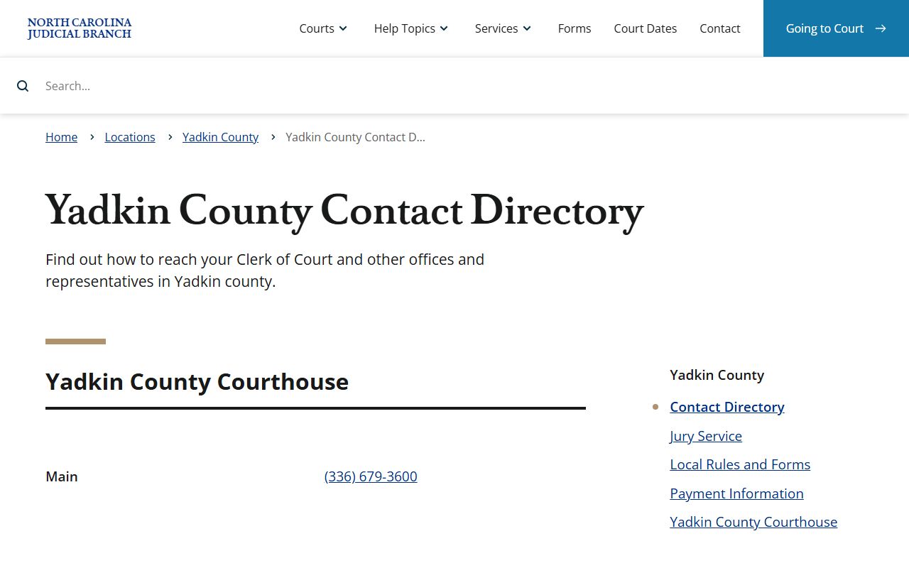 Yadkin County contact directory for DUI DWI record requests