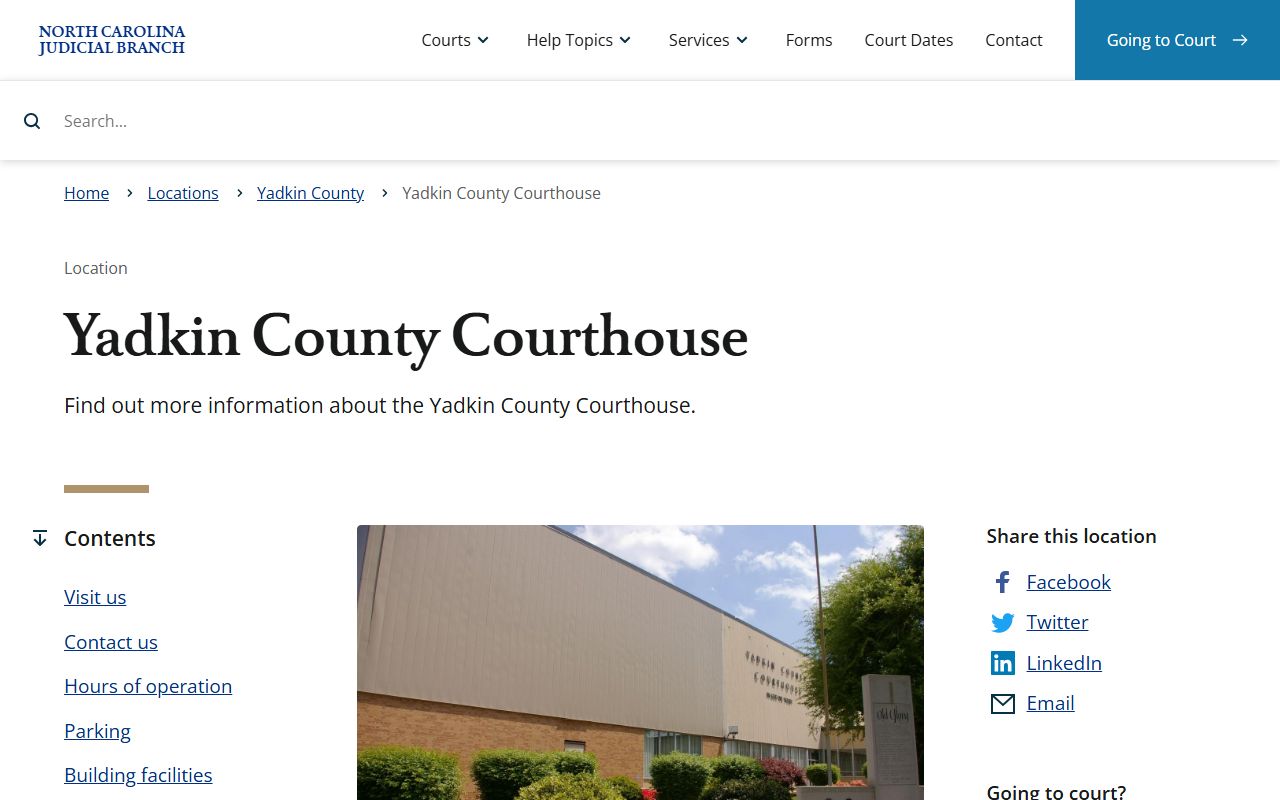 Yadkin County Courthouse information for DUI records