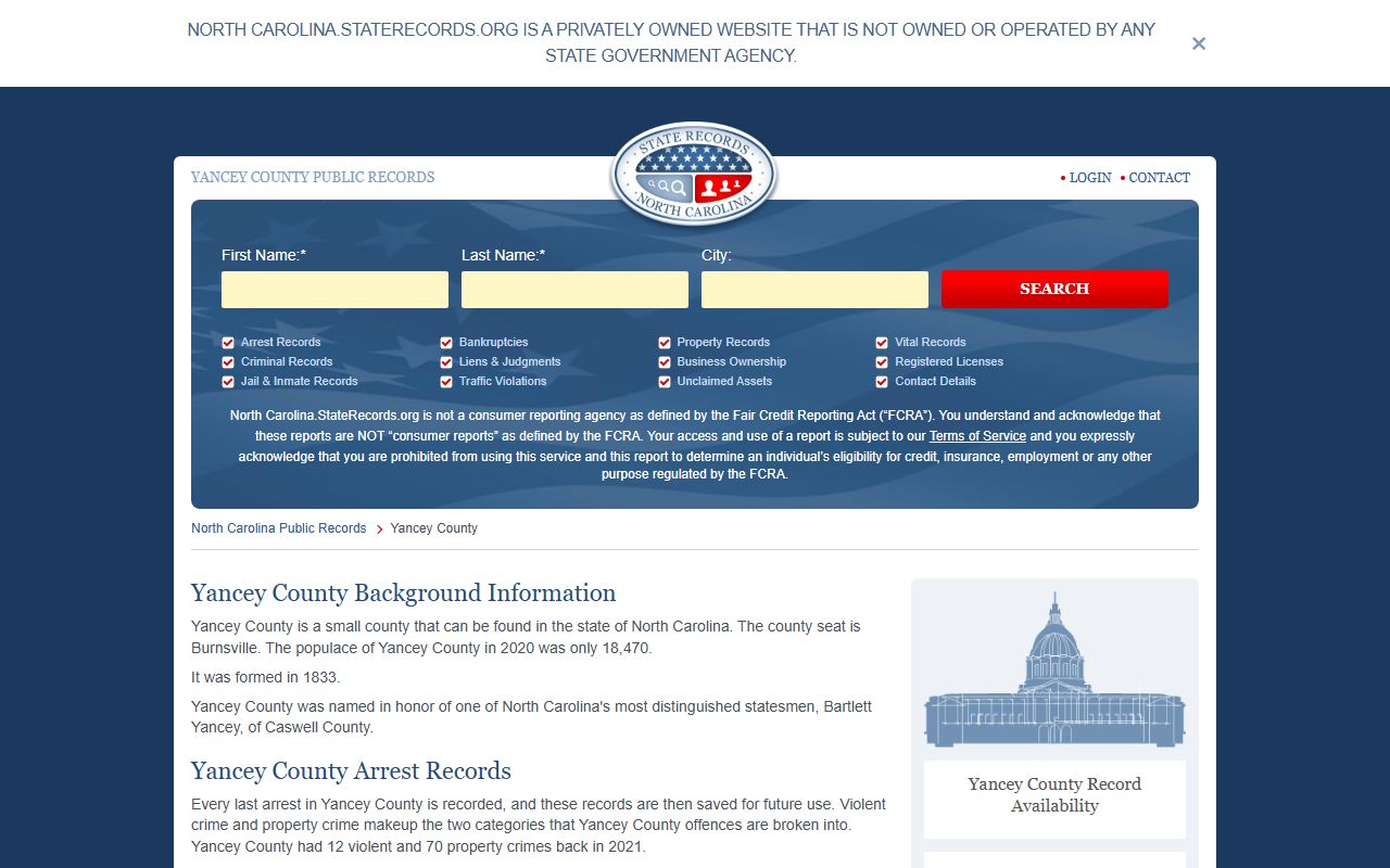 Yancey County public records for DUI DWI searches