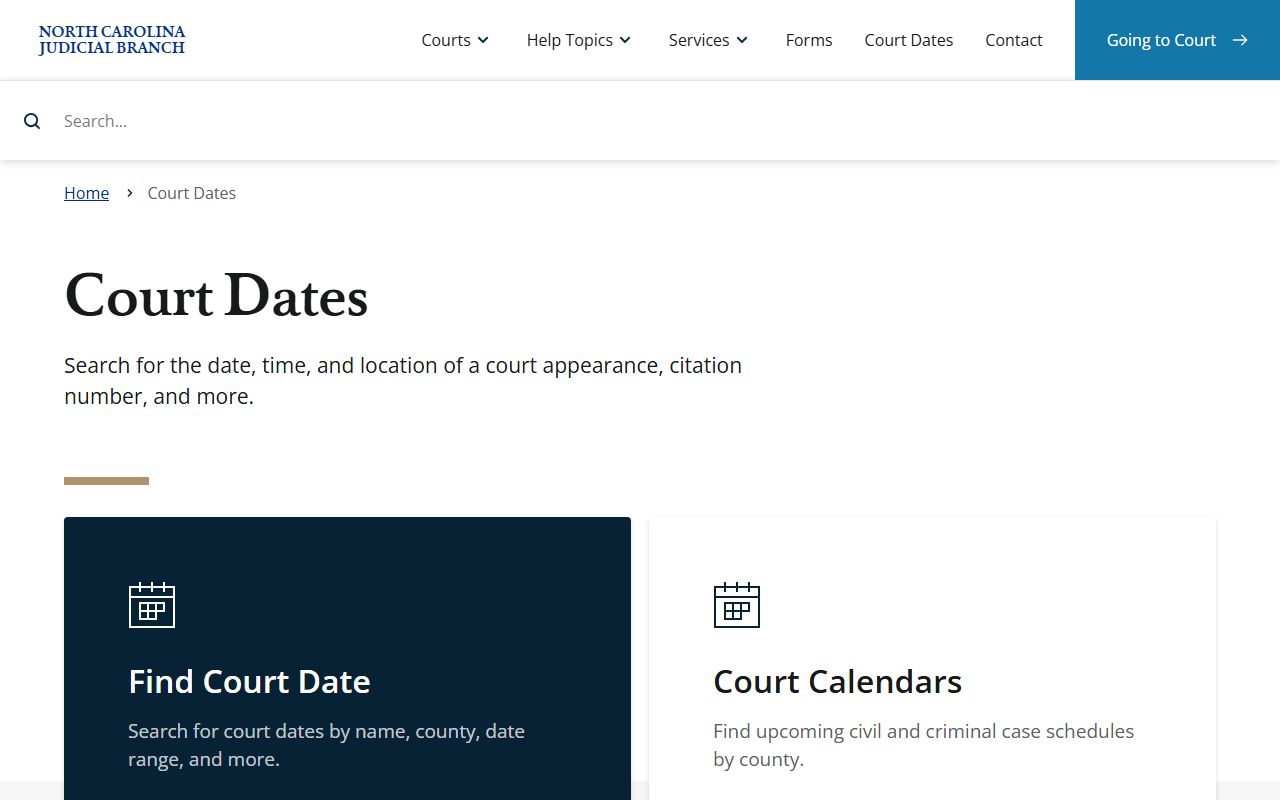 Court dates search tool for North Carolina DUI records