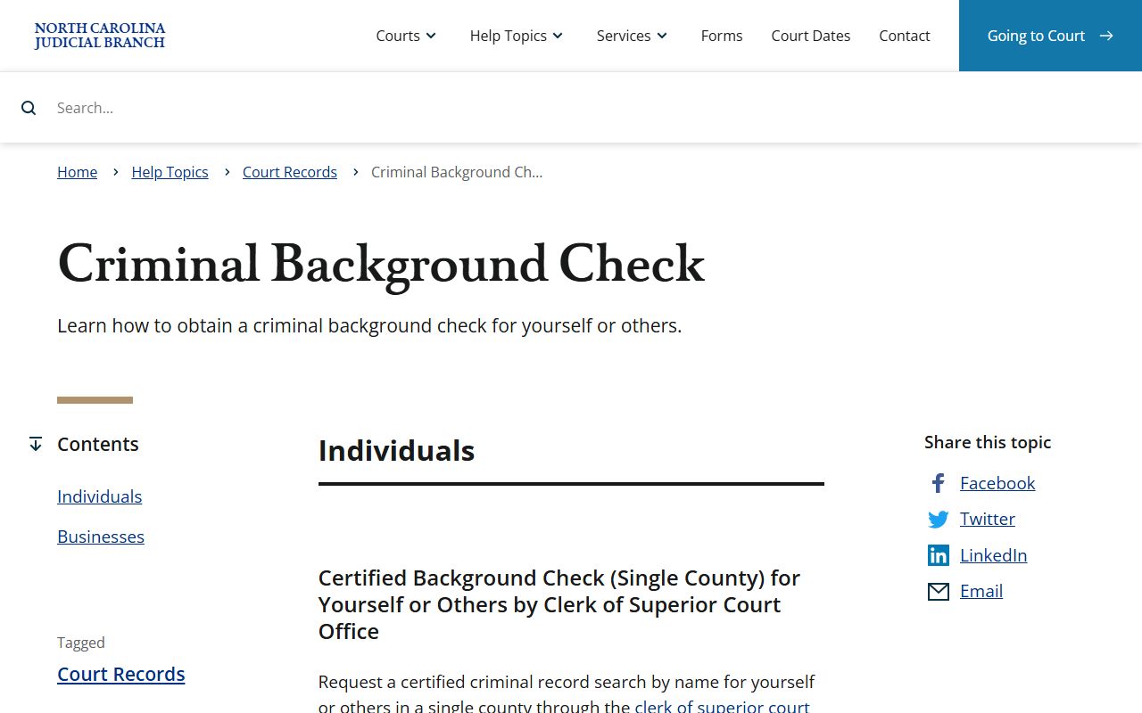 Criminal background check information for North Carolina DUI records