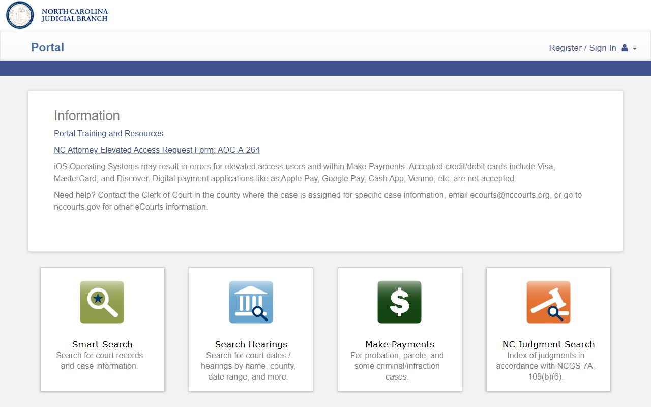 NC Court Records Portal for searching North Carolina DUI records