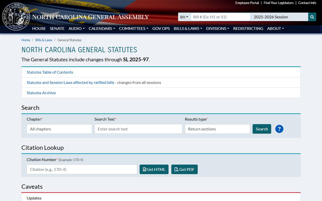 North Carolina General Statutes page for DUI records and DWI laws