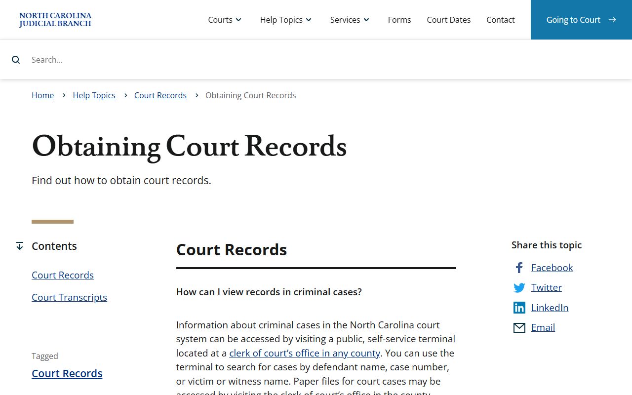 Guide for obtaining North Carolina DUI records from courts